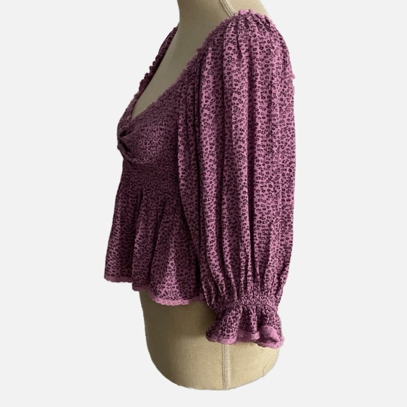 Free People Brittnee Print Smocked Peplum Top Purple Small Floral Smocked - Picture 4 of 11